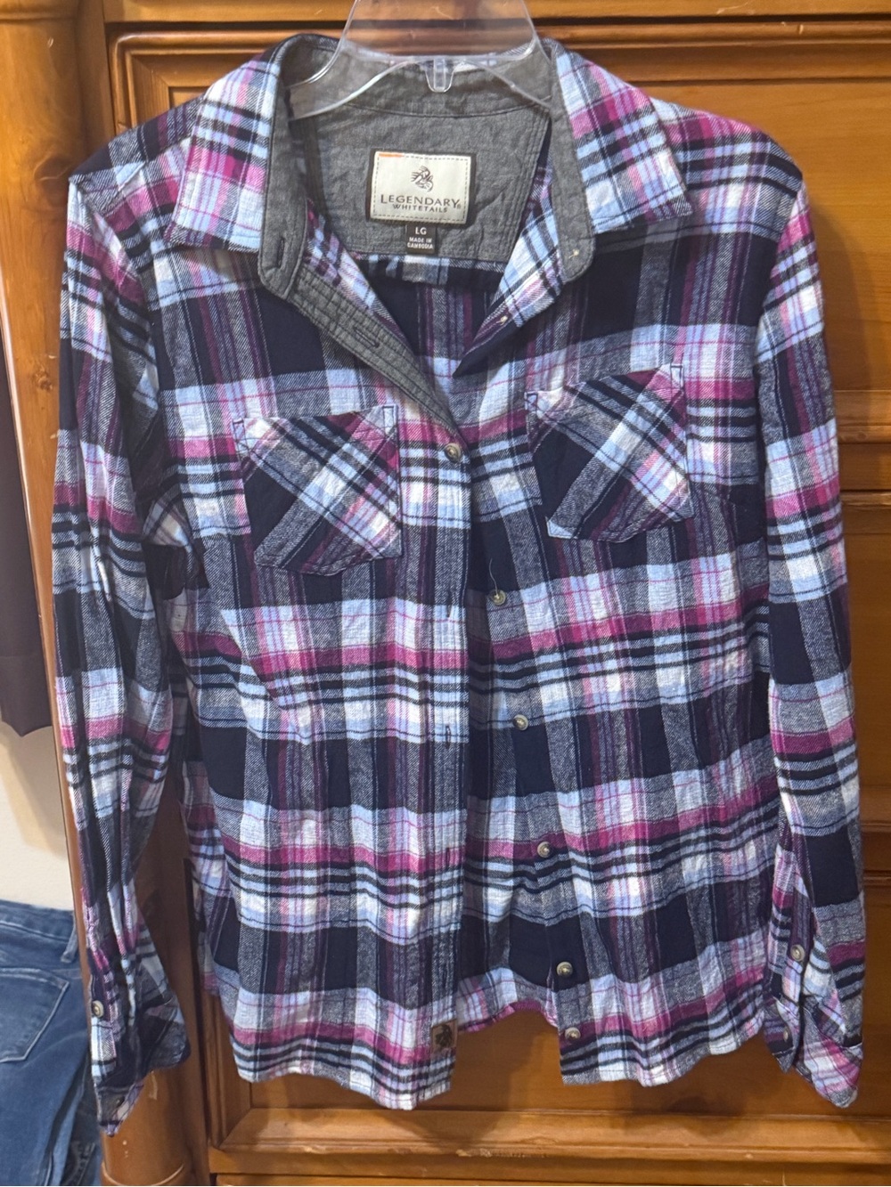 Legendary Whitetails Women’s Navy & Pink Plaid Flannel Shirt